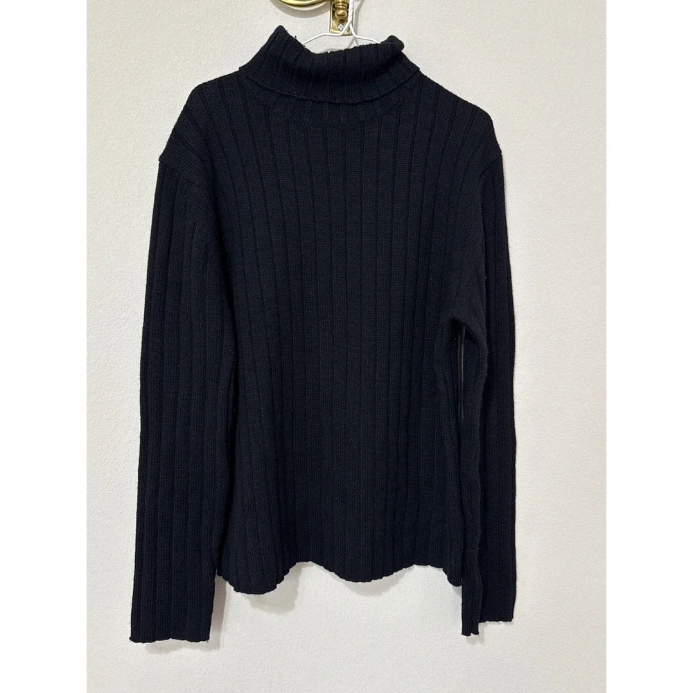 Banana Republic Turtleneck Sweater Mens Large Black 100% Merino Wool Ribbed Knit